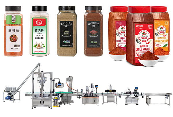 Automatic Spices Powder Bottle Filling Capping Labeling Machine